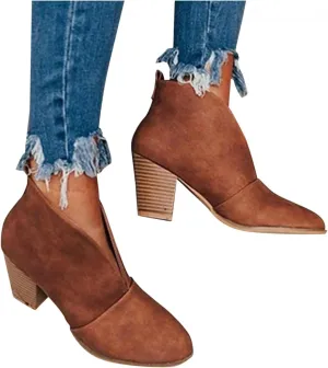 Gibobby Ankle Booties for Women with Heel,Ankle Boots Pointed Toe Faux Leather Stacked Low Heel Side Suede Booties