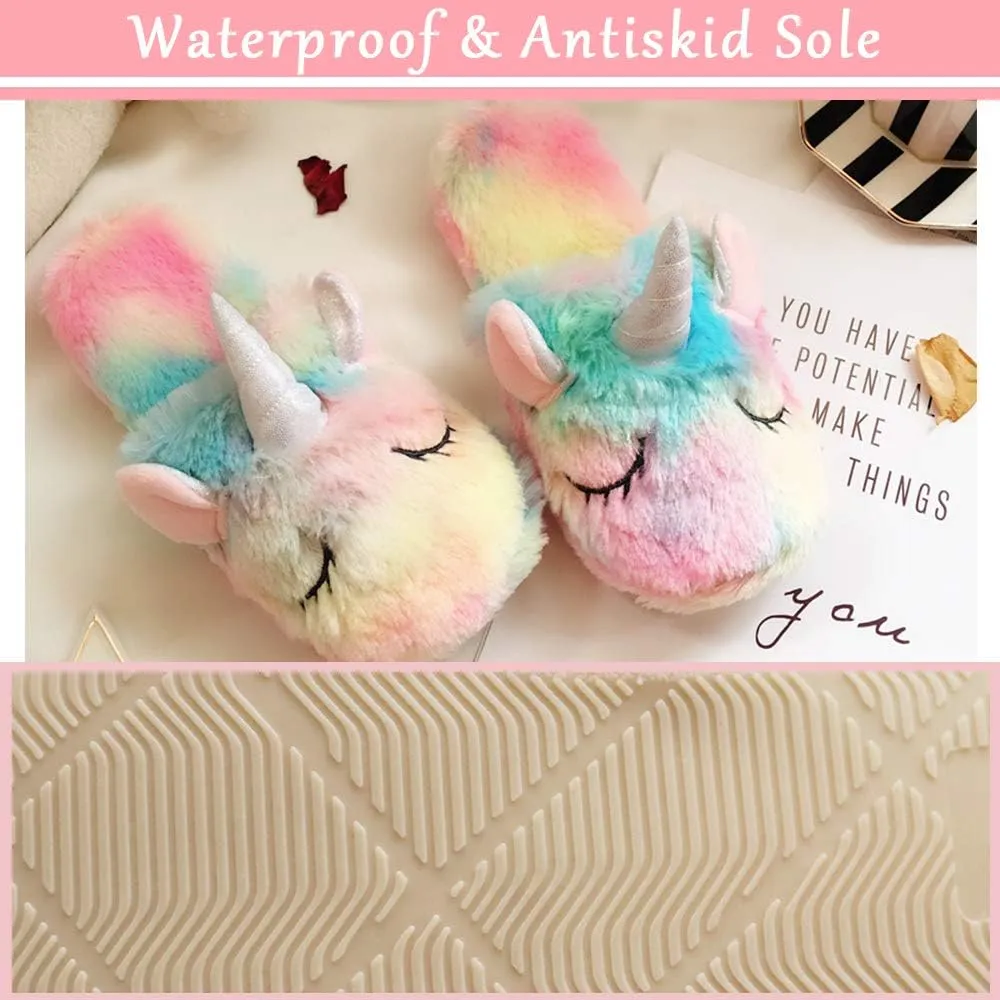 Girls Family Unicorn Slippers Cute Fluffy Anti-Slip Indoor Home Slippers Household Winter Warm Slippers