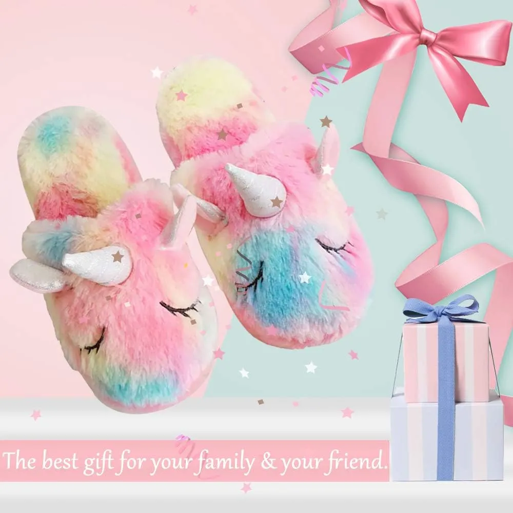 Girls Family Unicorn Slippers Cute Fluffy Anti-Slip Indoor Home Slippers Household Winter Warm Slippers