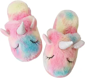 Girls Family Unicorn Slippers Cute Fluffy Anti-Slip Indoor Home Slippers Household Winter Warm Slippers