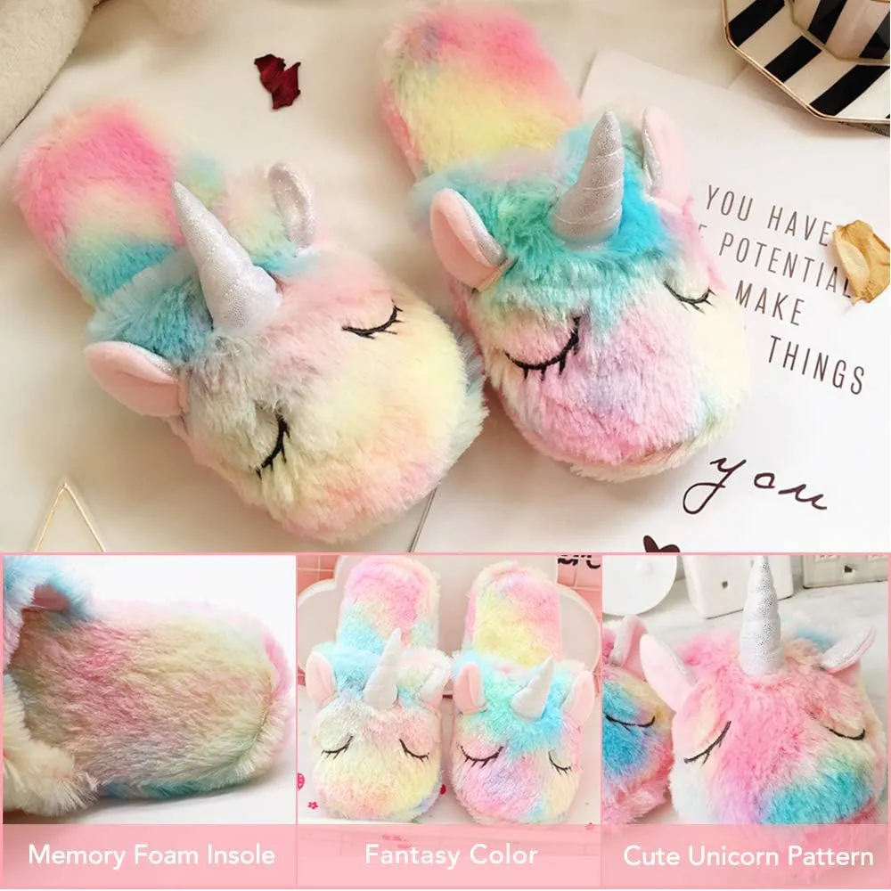 Girls Family Unicorn Slippers Cute Fluffy Anti-Slip Indoor Home Slippers Household Winter Warm Slippers