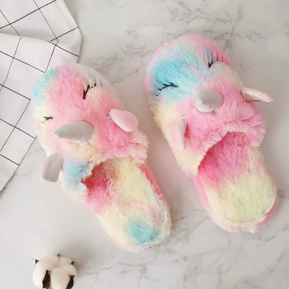Girls Family Unicorn Slippers Cute Fluffy Anti-Slip Indoor Home Slippers Household Winter Warm Slippers