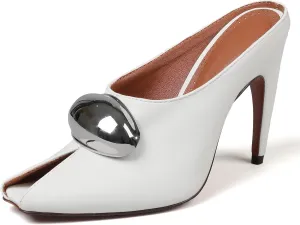 Goiphrri Stiletto Heels for Women Peep Toe Pull on Heeled Mules Kitten heel Mule Sandals Solid Pointed Toe Pumps High Heeled Sandals for Women