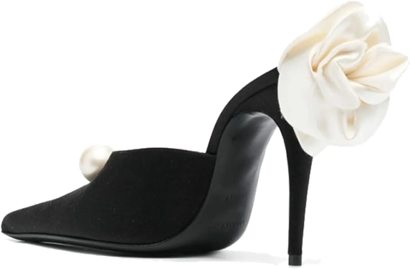 Goolita Flower Burgundy Pearl Mule Heels For Women, Stiletto Heel Slip On Pointed Toe Heeled Sandals Sexy Backless Party Heeled Slide Sandals