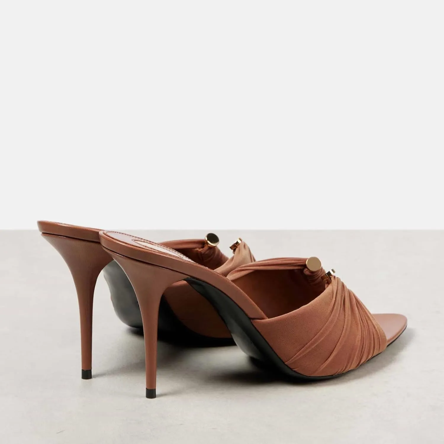 Goolita Open Pointed Toe Gold Ring Mule Heels For Women Slip On Stiletto Heels Ruched Heeled Sandals Sexy Backless Party Heeled Slide Sandals