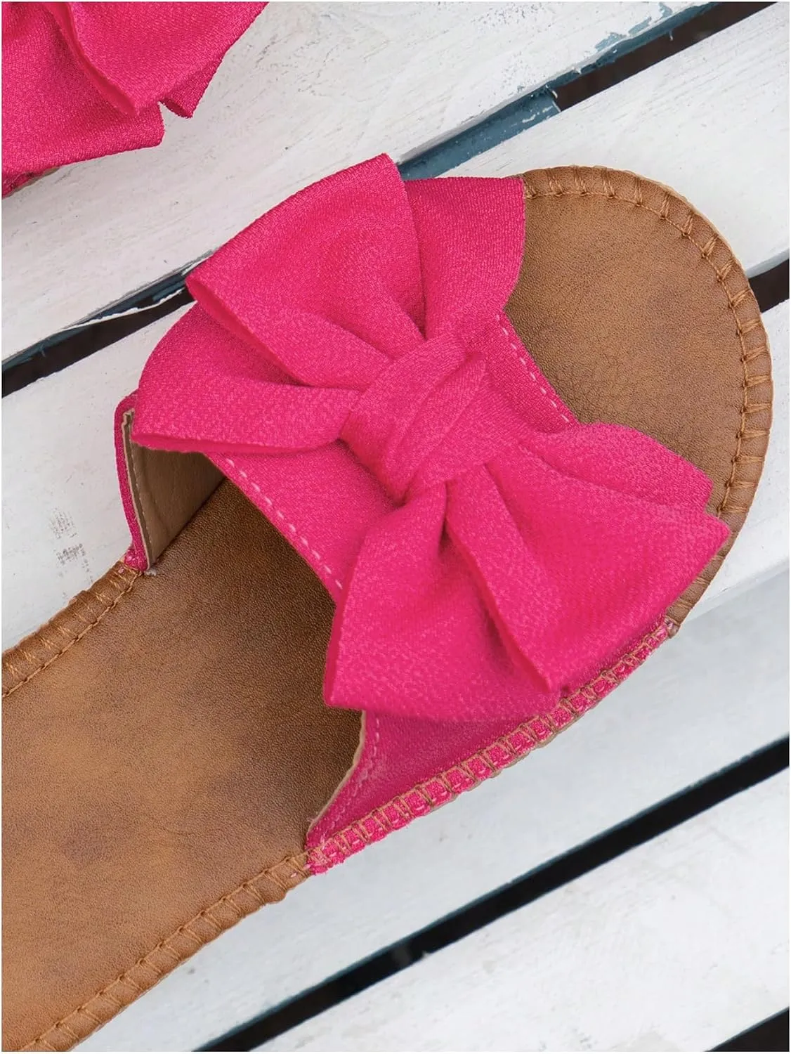 GORGLITTER Women's Bow Knot Flat Sandals Open Toe Slip On Slide Slipper Single Band Flats