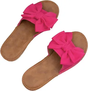 GORGLITTER Women's Bow Knot Flat Sandals Open Toe Slip On Slide Slipper Single Band Flats