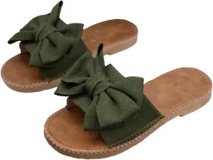 GORGLITTER Women's Bow Knot Flat Sandals Open Toe Slip On Slide Slipper Single Band Flats