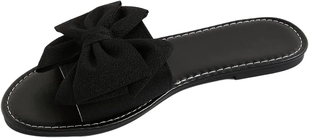 GORGLITTER Women's Bow Sandals Fancy Open Toe Slip On Slide Sandals