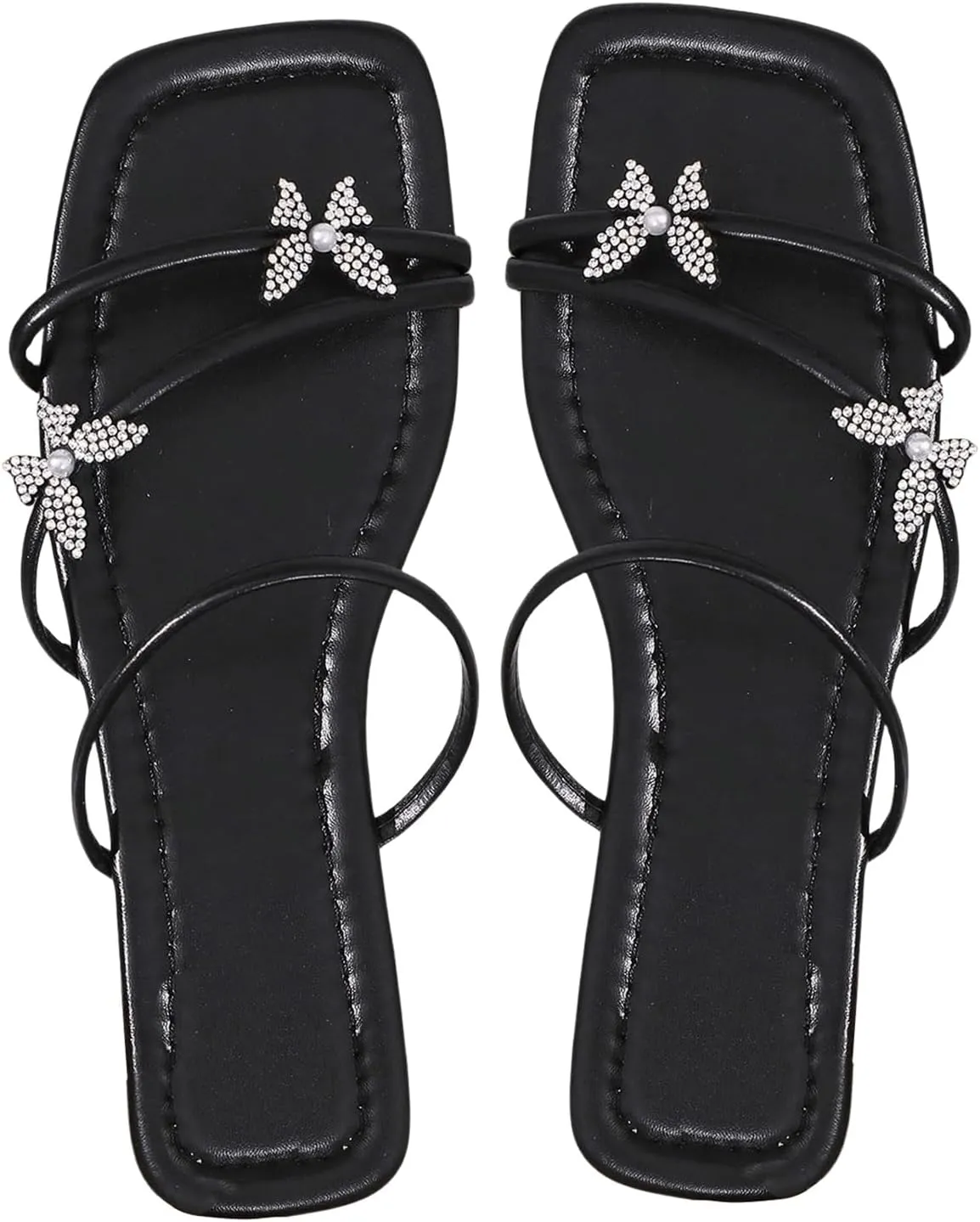 GORGLITTER Women's Strappy Flat Sandals Cute Dressy Open Toe Slip on Slide Sandals