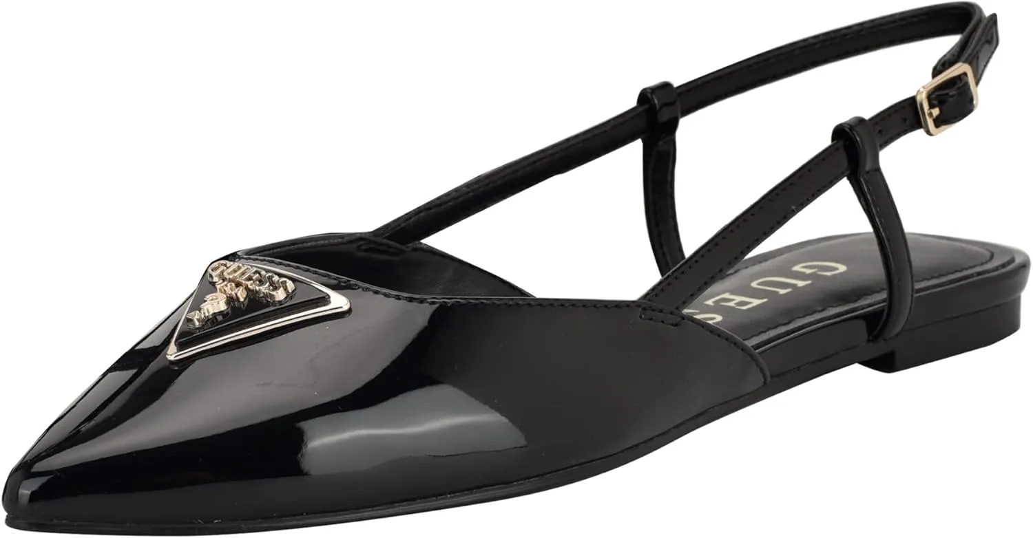 Guess Women's BEMAS Ballet Flat, Black Patent 001, 8.5