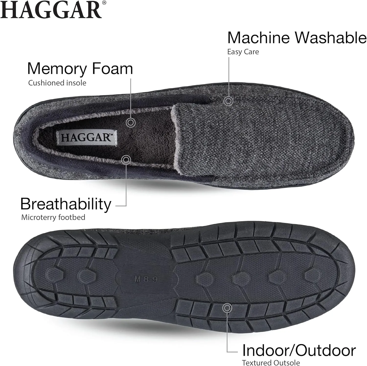 Haggar Men's Closed-Back Memory Foam Venetian Slipper House Shoe-Indoor/Outdoor Sole