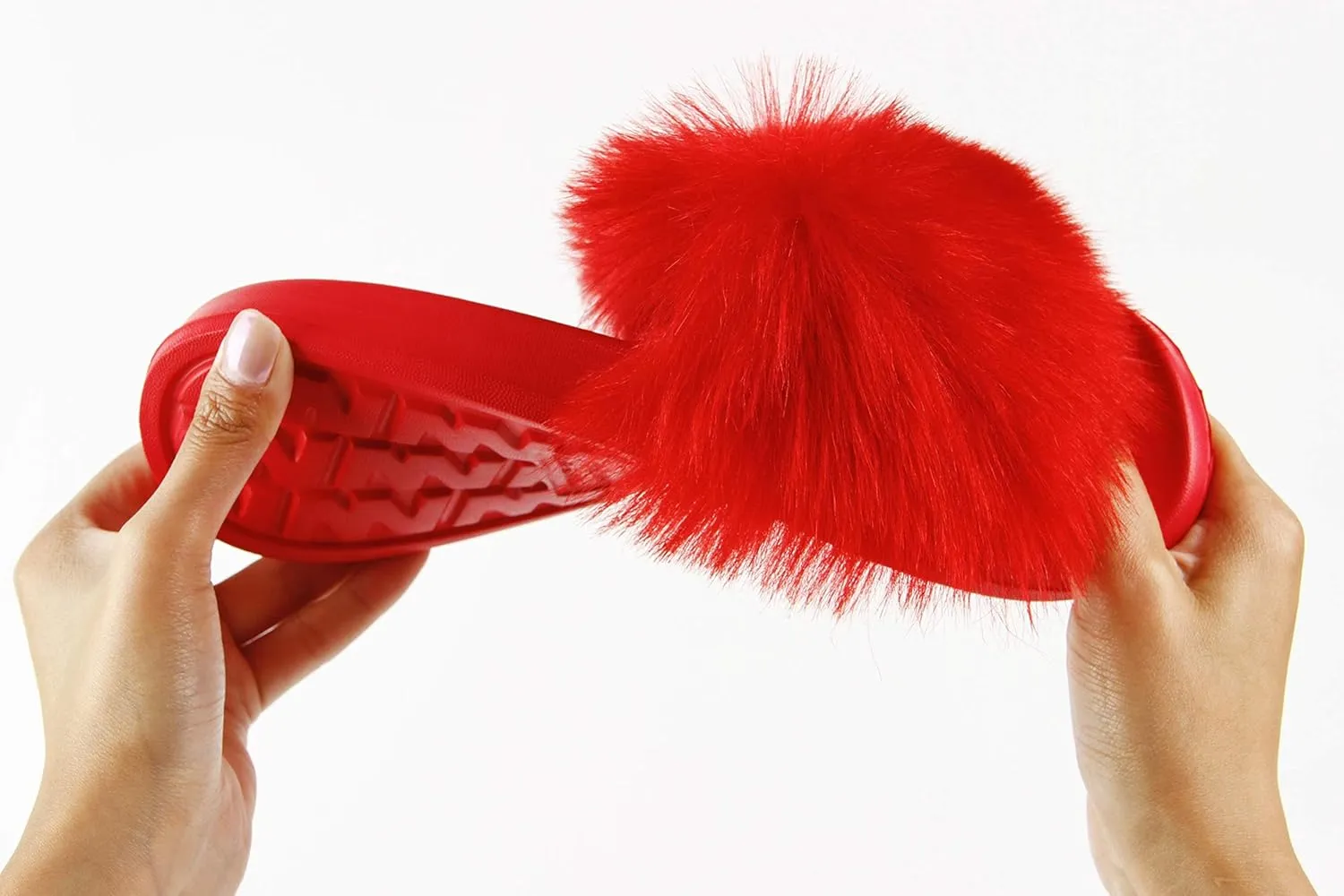 Hangrui Women's Faux Fur Slides, Open Toe Cute Slippers, Comfortable Sandals with Fluffy Fur