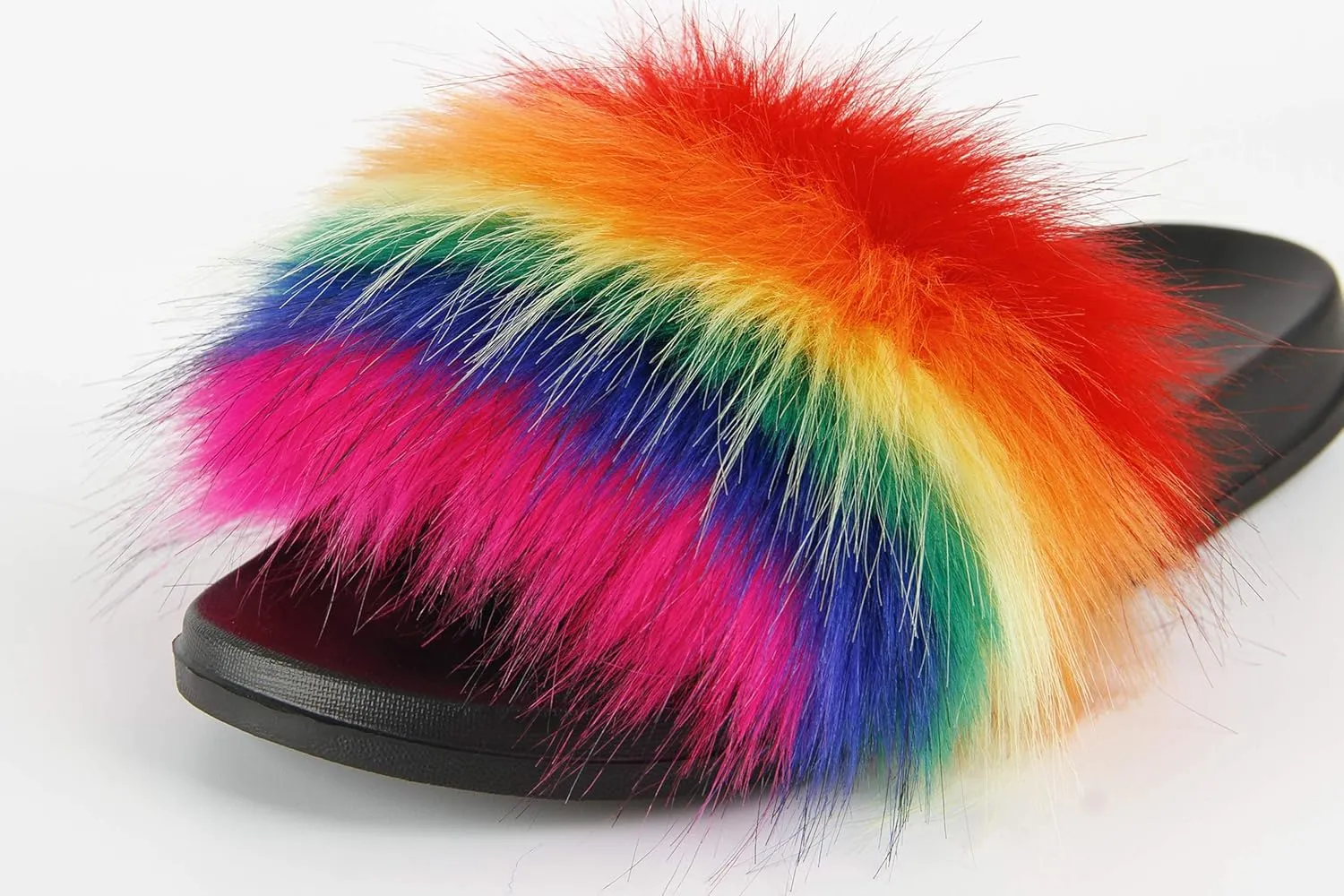 Hangrui Women's Faux Fur Slides, Open Toe Cute Slippers, Comfortable Sandals with Fluffy Fur
