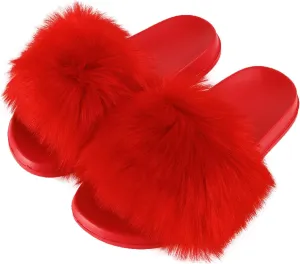 Hangrui Women's Faux Fur Slides, Open Toe Cute Slippers, Comfortable Sandals with Fluffy Fur