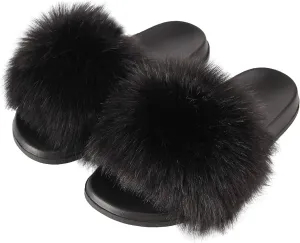 Hangrui Women's Faux Fur Slides, Open Toe Cute Slippers, Comfortable Sandals with Fluffy Fur
