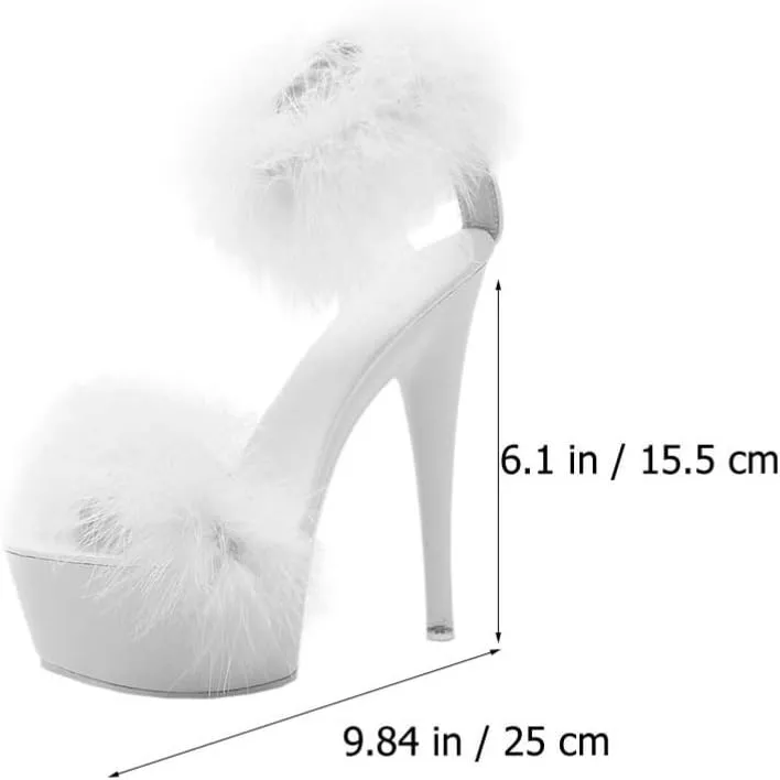 Happyyami 1Pair WomenS Fluffy Feather Clear High Heels Faux Fur Heels Sandals Pointed Toe Fuzzy Slippers High Heels Sandals