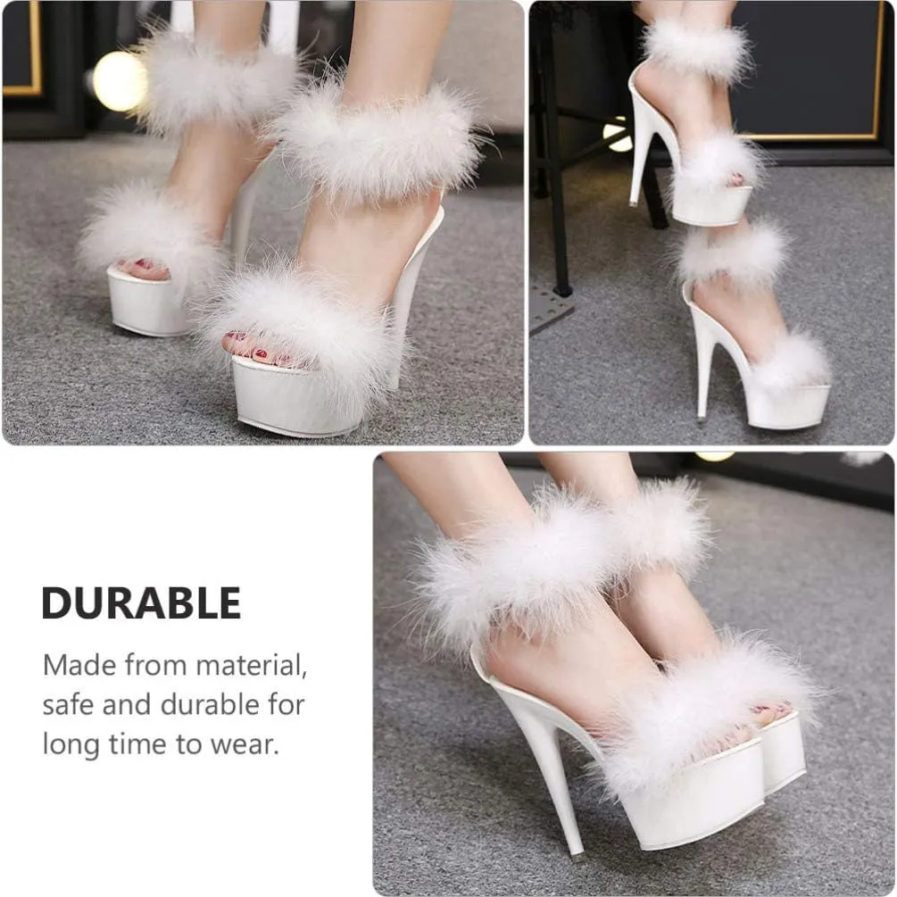 Happyyami 1Pair WomenS Fluffy Feather Clear High Heels Faux Fur Heels Sandals Pointed Toe Fuzzy Slippers High Heels Sandals
