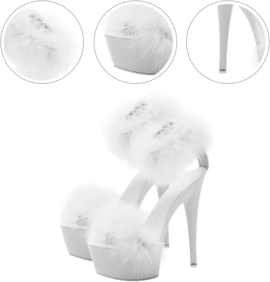 Happyyami 1Pair WomenS Fluffy Feather Clear High Heels Faux Fur Heels Sandals Pointed Toe Fuzzy Slippers High Heels Sandals