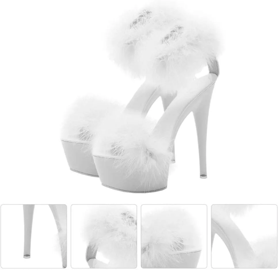 Happyyami 1Pair WomenS Fluffy Feather Clear High Heels Faux Fur Heels Sandals Pointed Toe Fuzzy Slippers High Heels Sandals