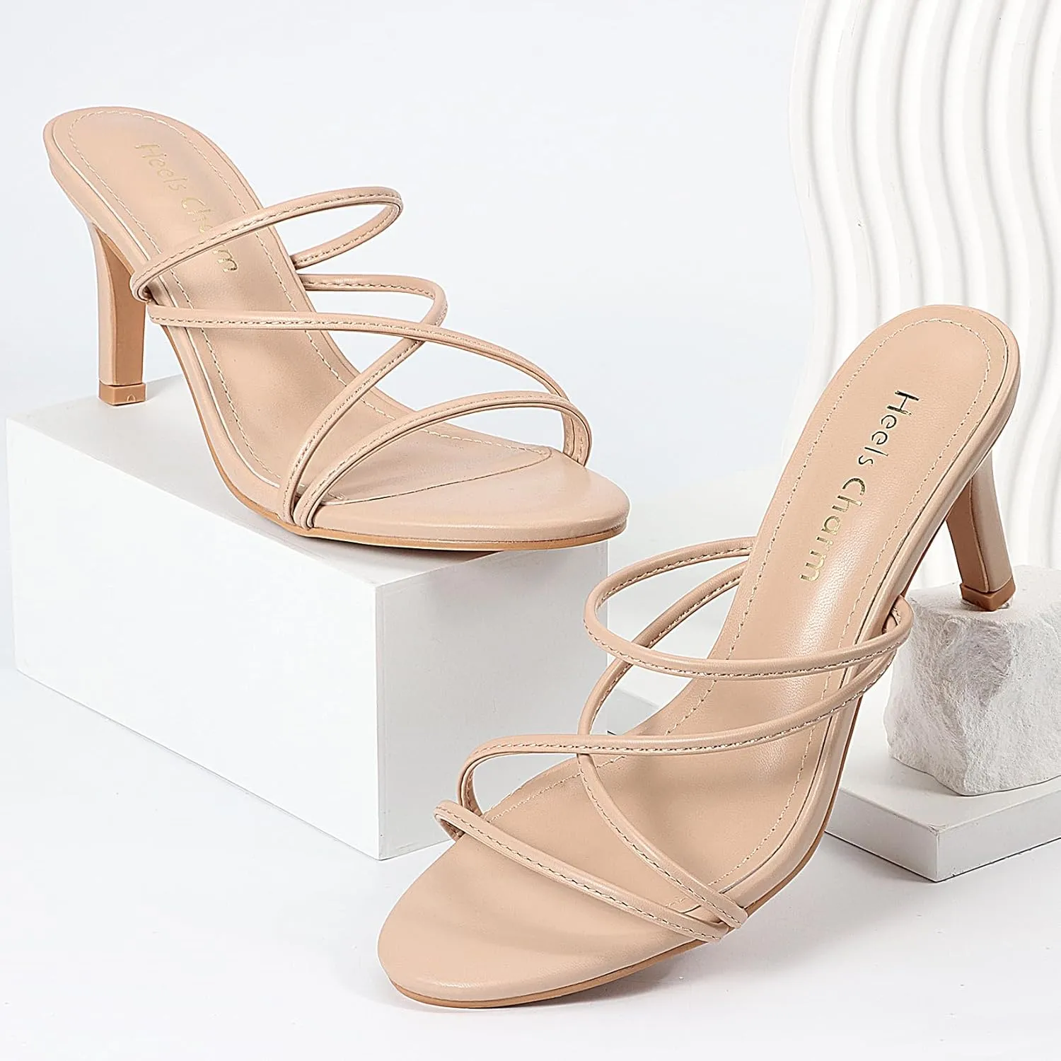 Heels Charm Women's Stiletto Heeled Sandals 3.27 Inches Open Toe Slip On High Heel Sandal Dress Dancing Sandals Daily Work Usual Party Wedding Shoes
