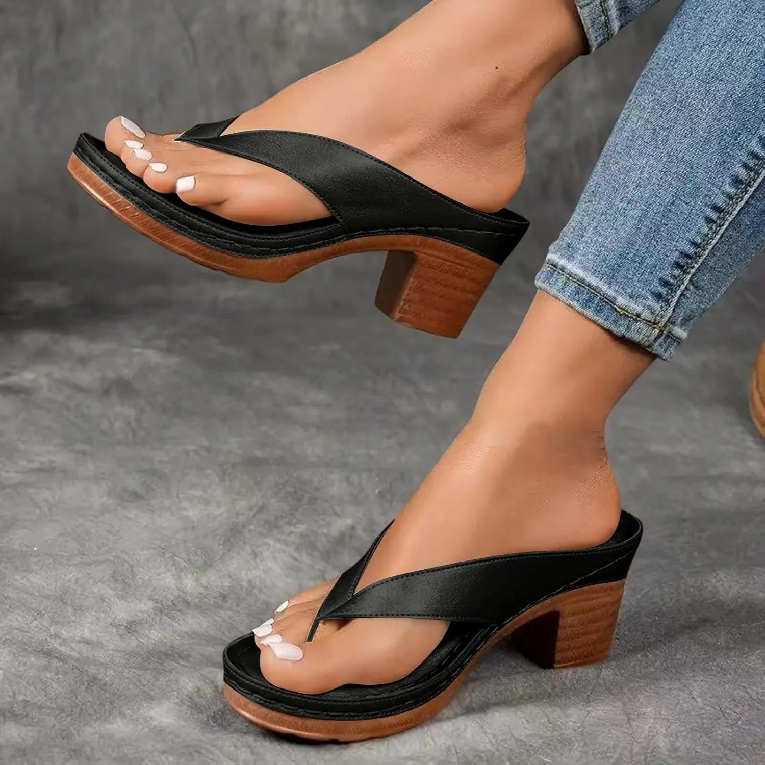 Heels for Women Flip Flops Block Low Heel Thong Sandals Summer Dressy Orthopedic Sandal Arch Support Slip On Heels