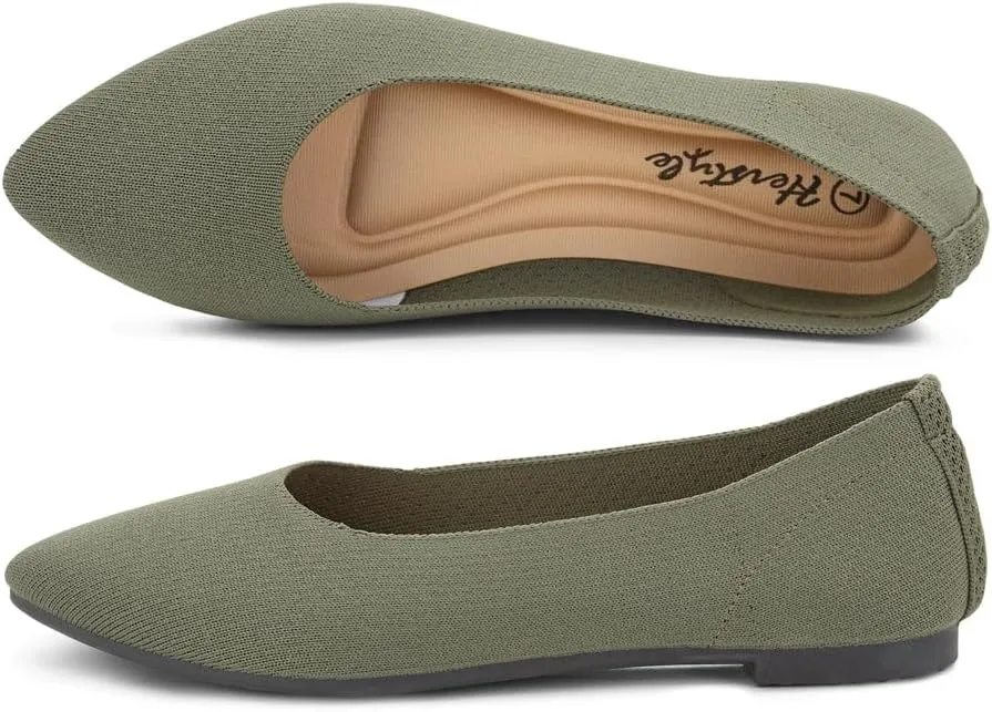 Herstyle Women's Flats – Dressy Pointed Toe Knit Ballet Flat Shoes with Memory Foam | Slip-On, Foldable & Comfortable for Work, Office, Party & Travel (2025 Trend)