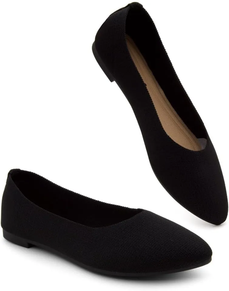 Herstyle Women's Flats – Dressy Pointed Toe Knit Ballet Flat Shoes with Memory Foam | Slip-On, Foldable & Comfortable for Work, Office, Party & Travel (2025 Trend)