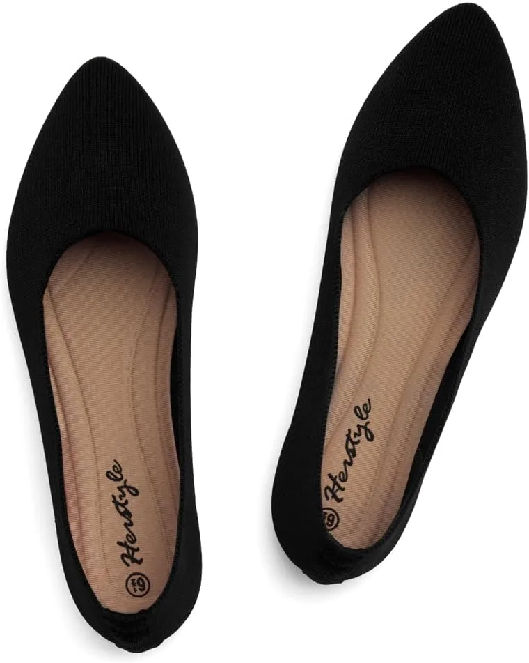 Herstyle Women's Flats – Dressy Pointed Toe Knit Ballet Flat Shoes with Memory Foam | Slip-On, Foldable & Comfortable for Work, Office, Party & Travel (2025 Trend)