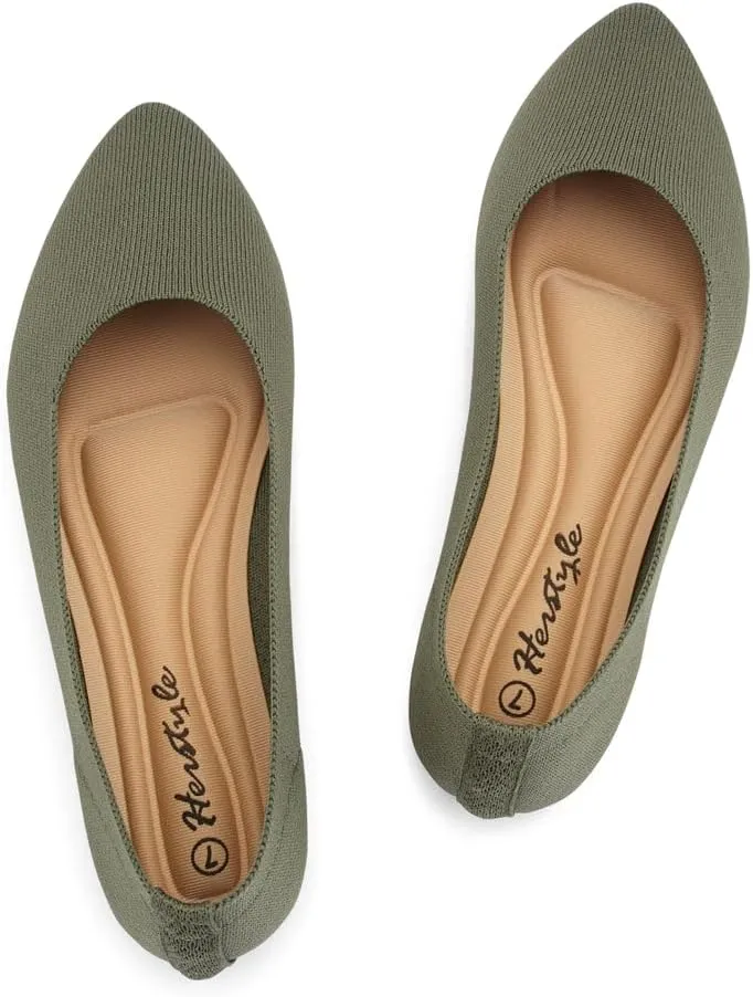 Herstyle Women's Flats – Dressy Pointed Toe Knit Ballet Flat Shoes with Memory Foam | Slip-On, Foldable & Comfortable for Work, Office, Party & Travel (2025 Trend)