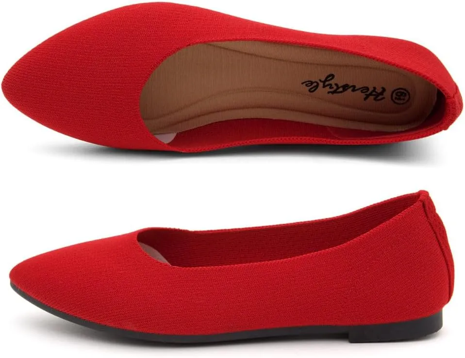 Herstyle Women's Flats – Dressy Pointed Toe Knit Ballet Flat Shoes with Memory Foam | Slip-On, Foldable & Comfortable for Work, Office, Party & Travel (2025 Trend)