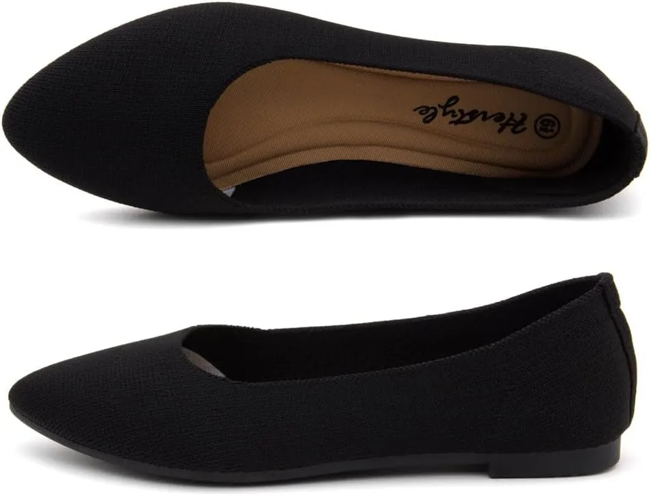 Herstyle Women's Flats – Dressy Pointed Toe Knit Ballet Flat Shoes with Memory Foam | Slip-On, Foldable & Comfortable for Work, Office, Party & Travel (2025 Trend)