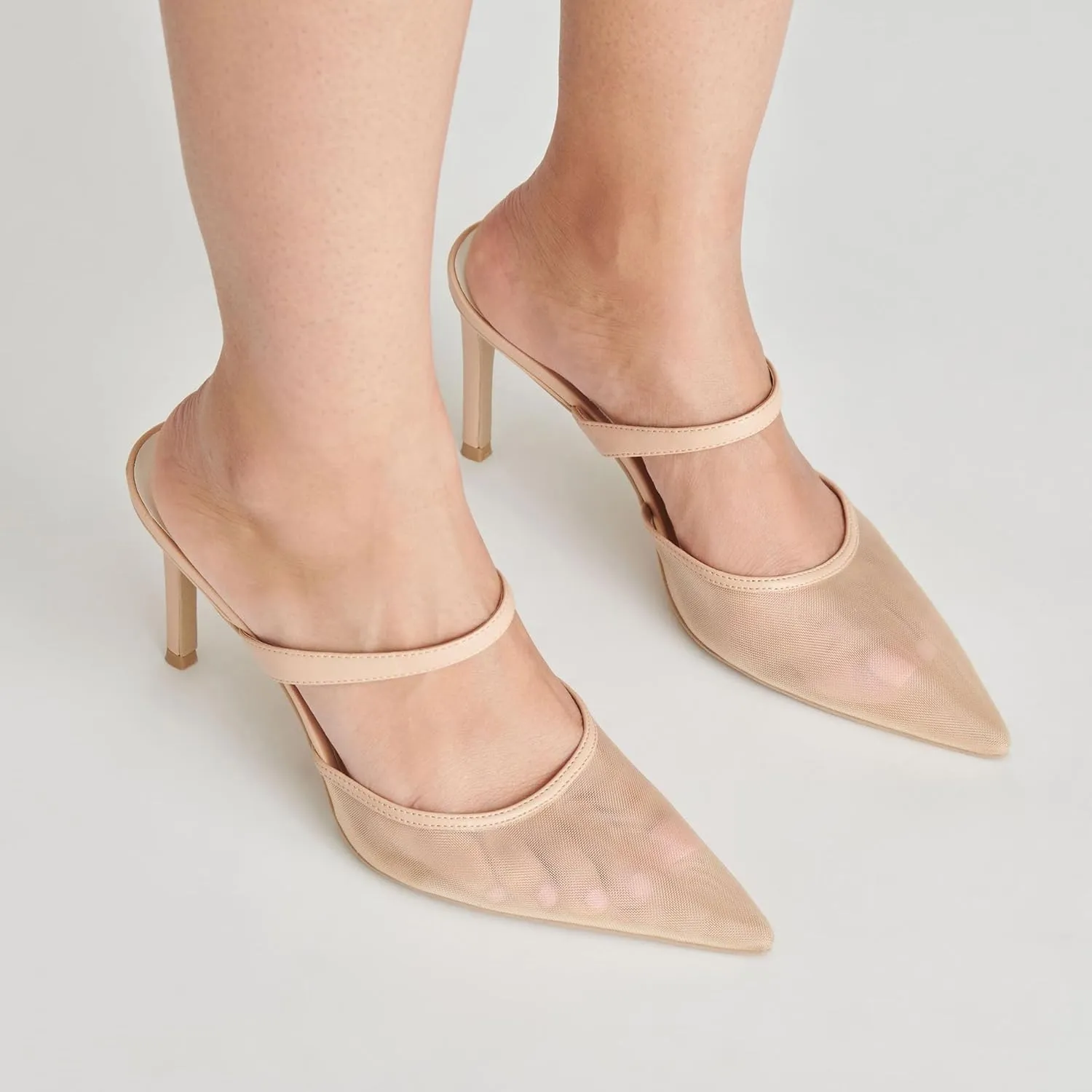 High Heel Mules for Women Closed Pointed Toe Slip On Heeled Mules with Strap Backless Casual Comfortable Dress Mule Heel Pumps