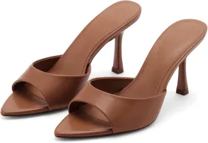 High Heel Mules for Women Slip On Open Pointed Toe Classy Patent Leather Stiletto Pumps Formal Slingback Mule Sandals Dress Walking Shoes