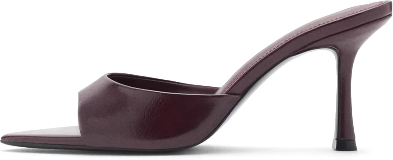 High Heel Mules for Women Slip On Open Pointed Toe Classy Patent Leather Stiletto Pumps Formal Slingback Mule Sandals Dress Walking Shoes