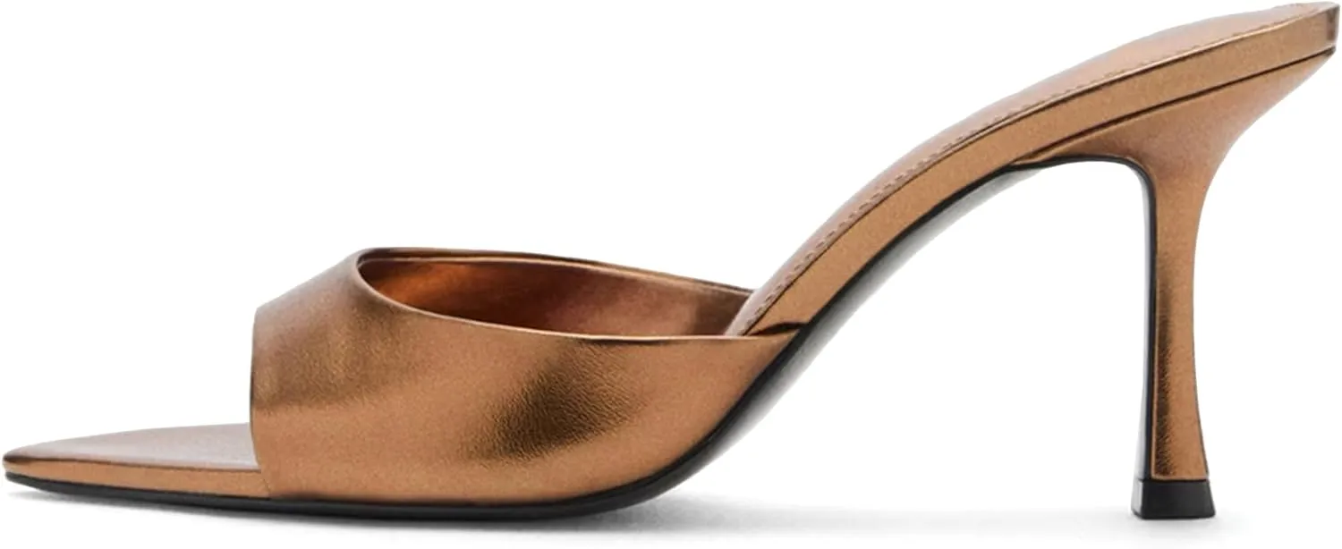 High Heel Mules for Women Slip On Open Pointed Toe Classy Patent Leather Stiletto Pumps Formal Slingback Mule Sandals Dress Walking Shoes