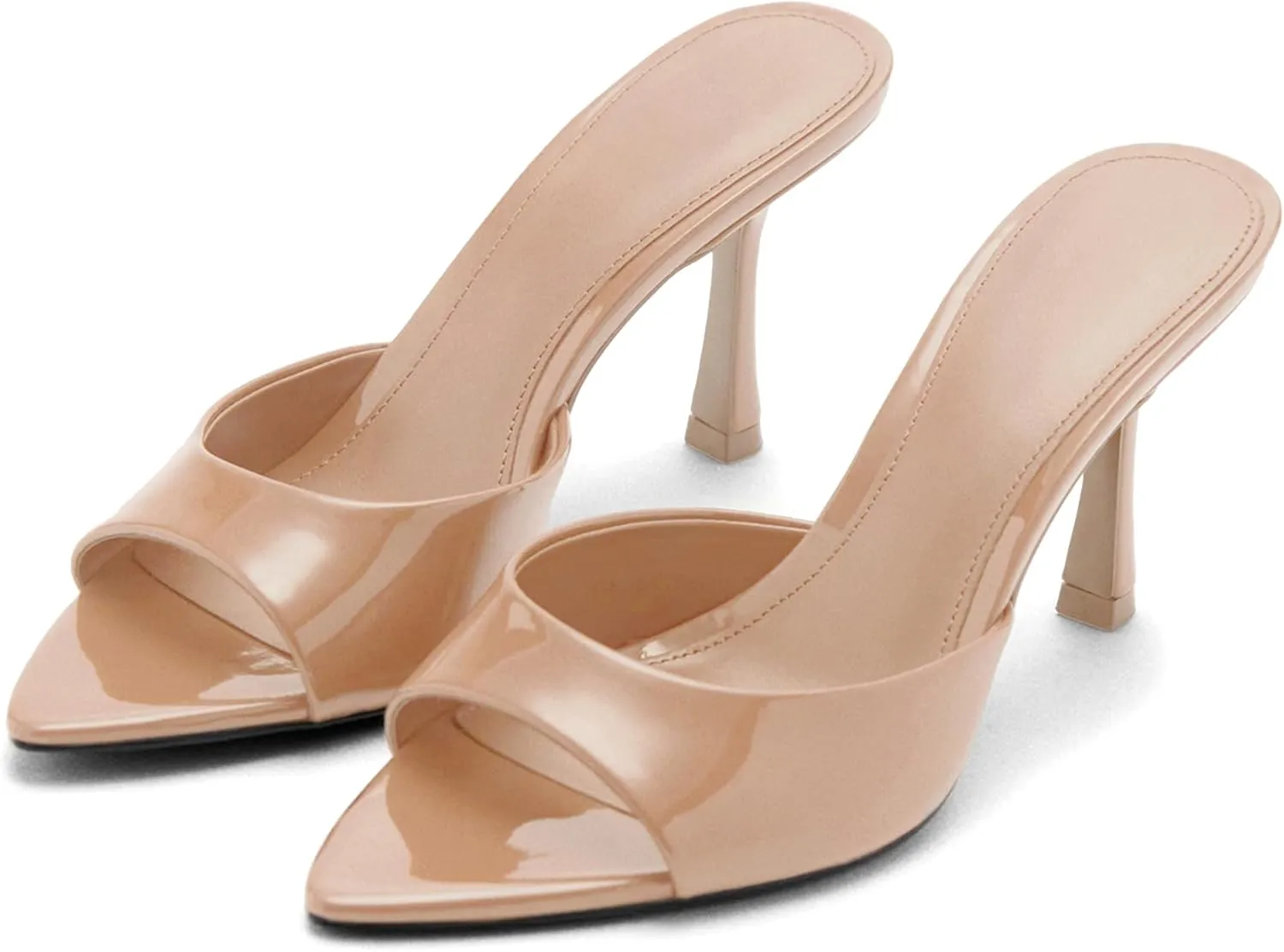 High Heel Mules for Women Slip On Open Pointed Toe Classy Patent Leather Stiletto Pumps Formal Slingback Mule Sandals Dress Walking Shoes