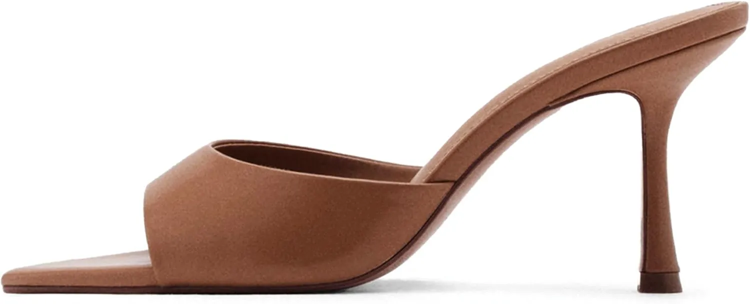 High Heel Mules for Women Slip On Open Pointed Toe Classy Patent Leather Stiletto Pumps Formal Slingback Mule Sandals Dress Walking Shoes