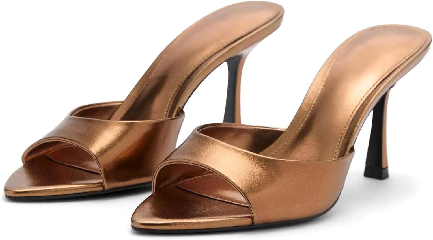 High Heel Mules for Women Slip On Open Pointed Toe Classy Patent Leather Stiletto Pumps Formal Slingback Mule Sandals Dress Walking Shoes