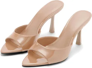 High Heel Mules for Women Slip On Open Pointed Toe Classy Patent Leather Stiletto Pumps Formal Slingback Mule Sandals Dress Walking Shoes