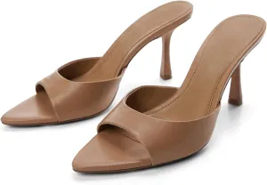 High Heel Mules for Women Slip On Open Pointed Toe Classy Patent Leather Stiletto Pumps Formal Slingback Mule Sandals Dress Walking Shoes