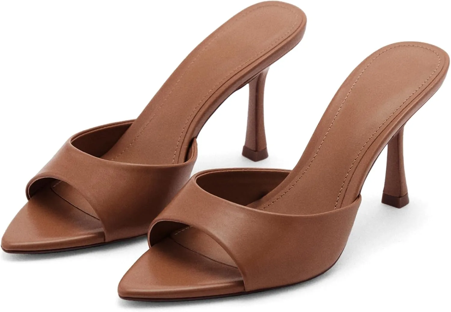 High Heel Mules for Women Slip On Open Pointed Toe Classy Patent Leather Stiletto Pumps Formal Slingback Mule Sandals Dress Walking Shoes