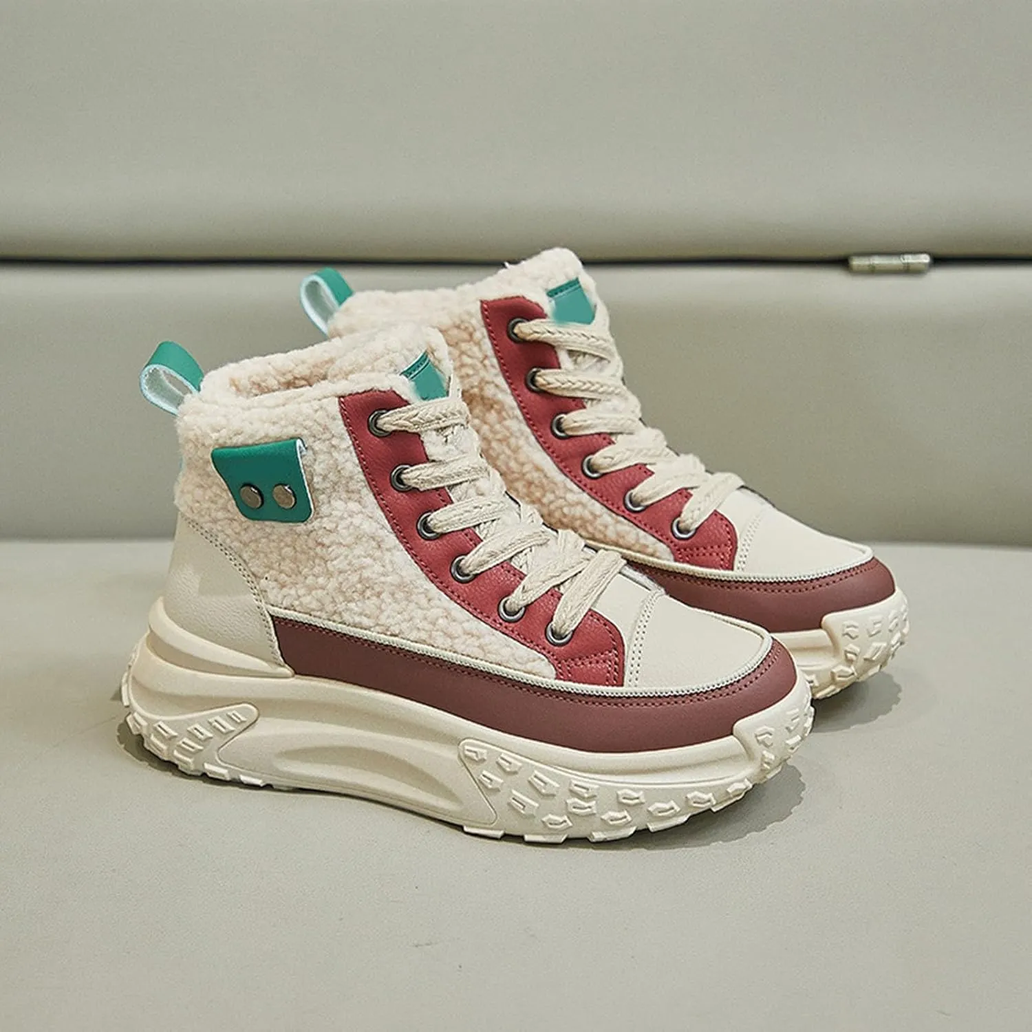 High Top Sneakers for Women Casual Winter Warm Platform Sneakers with Faux Fur Fleece Lining
