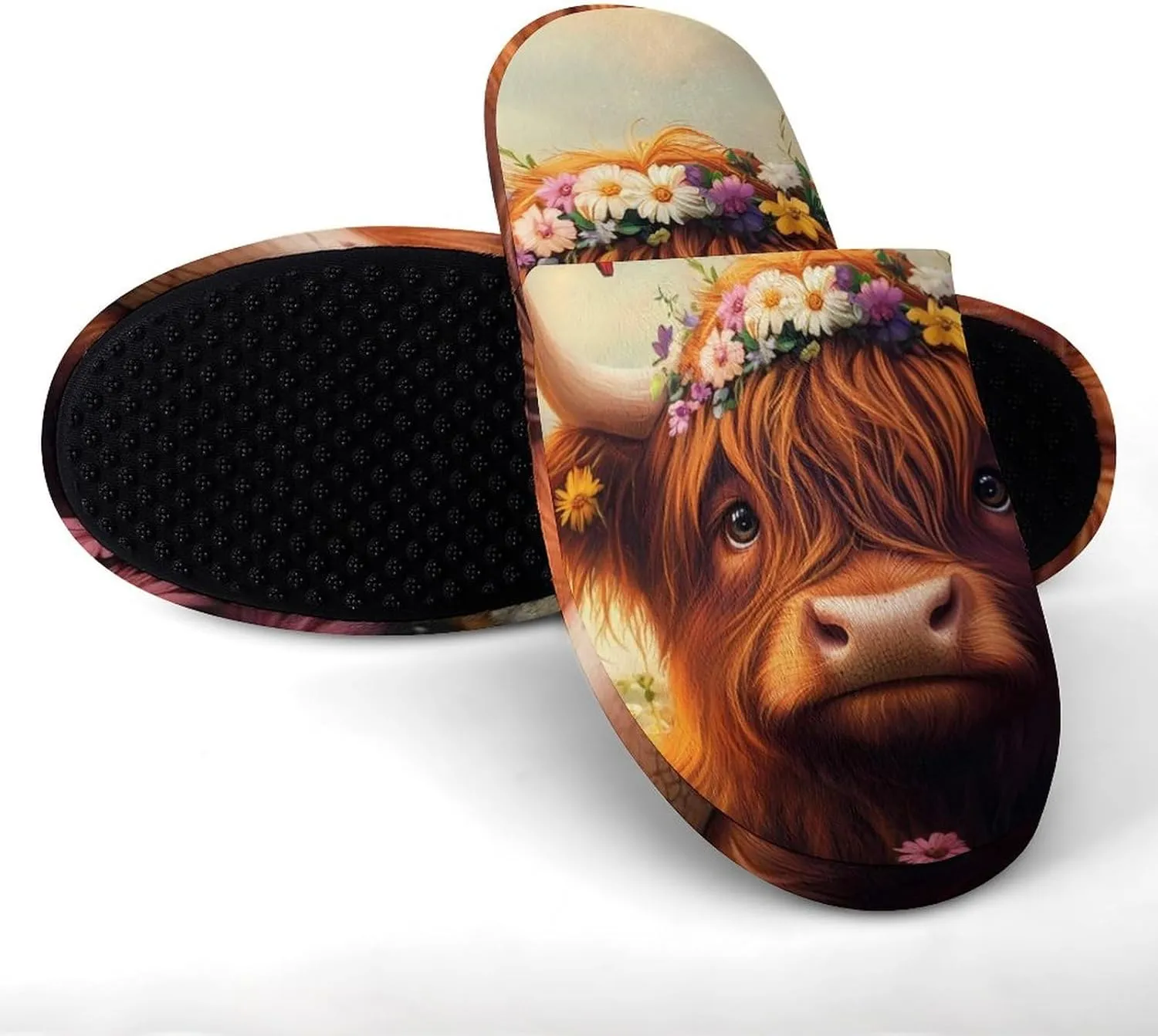 Highland Cow (2) Mens Slippers Warm House Shoes Cotton Slippers Home Bedroom Slippers Casual Shoes