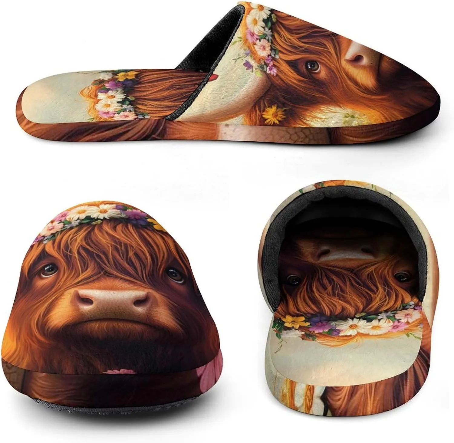 Highland Cow (2) Mens Slippers Warm House Shoes Cotton Slippers Home Bedroom Slippers Casual Shoes