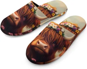 Highland Cow (2) Mens Slippers Warm House Shoes Cotton Slippers Home Bedroom Slippers Casual Shoes