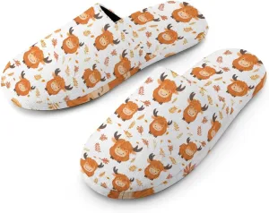 Highland Cow Leaf Women's Slippers Cute Warm House Shoes Home Slippers Spa Slippers Cotton Slippers