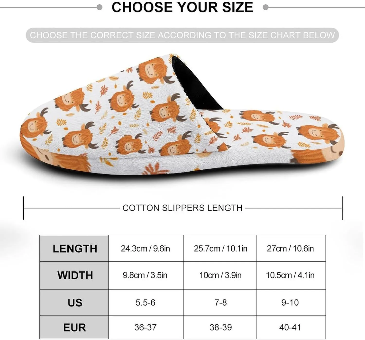 Highland Cow Leaf Women's Slippers Cute Warm House Shoes Home Slippers Spa Slippers Cotton Slippers