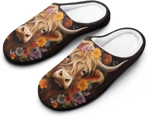 Highland Cow Women's House Slippers Warm Anti-Slip Cotton Slippers Home Shoes Indoor Outdoor