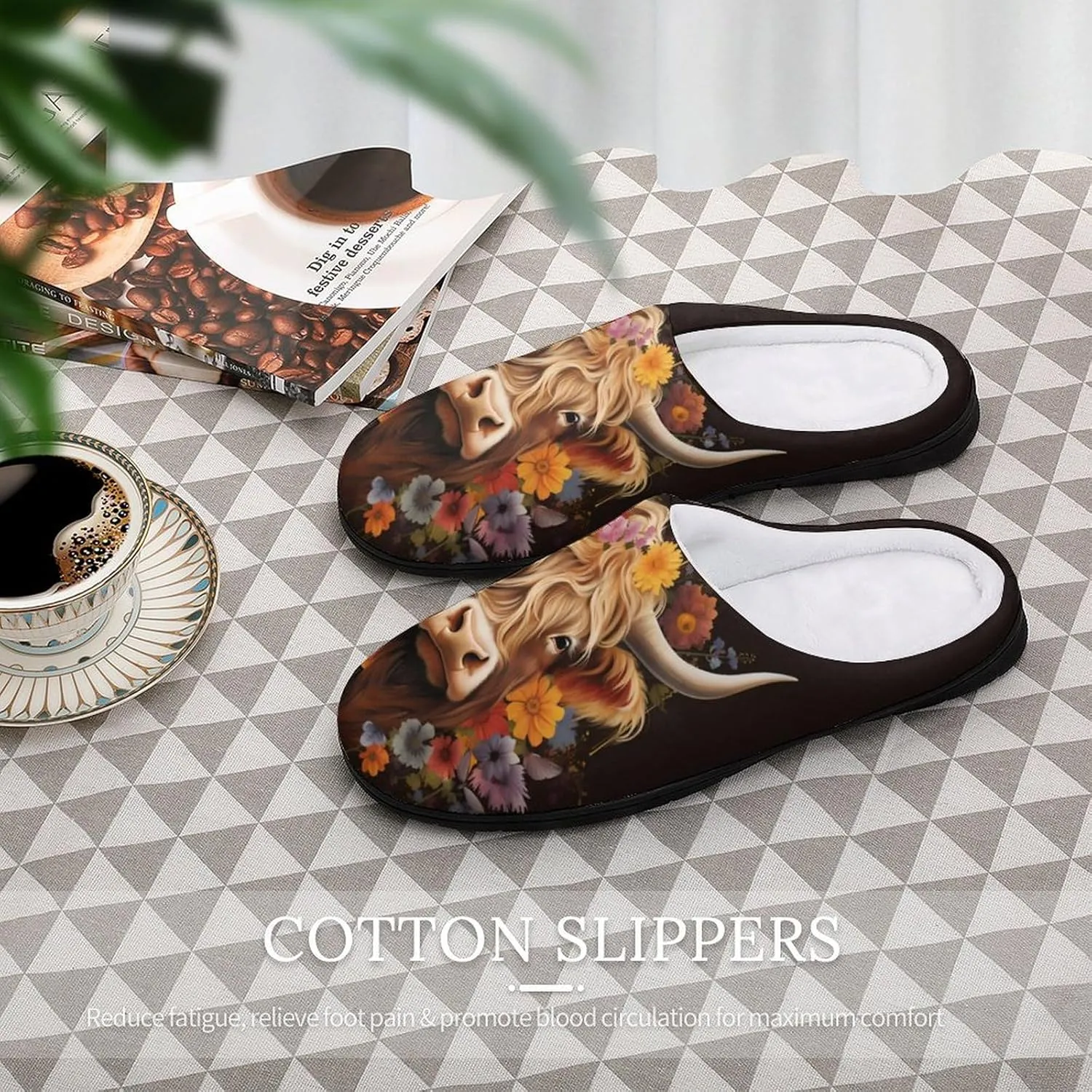 Highland Cow Women's House Slippers Warm Anti-Slip Cotton Slippers Home Shoes Indoor Outdoor